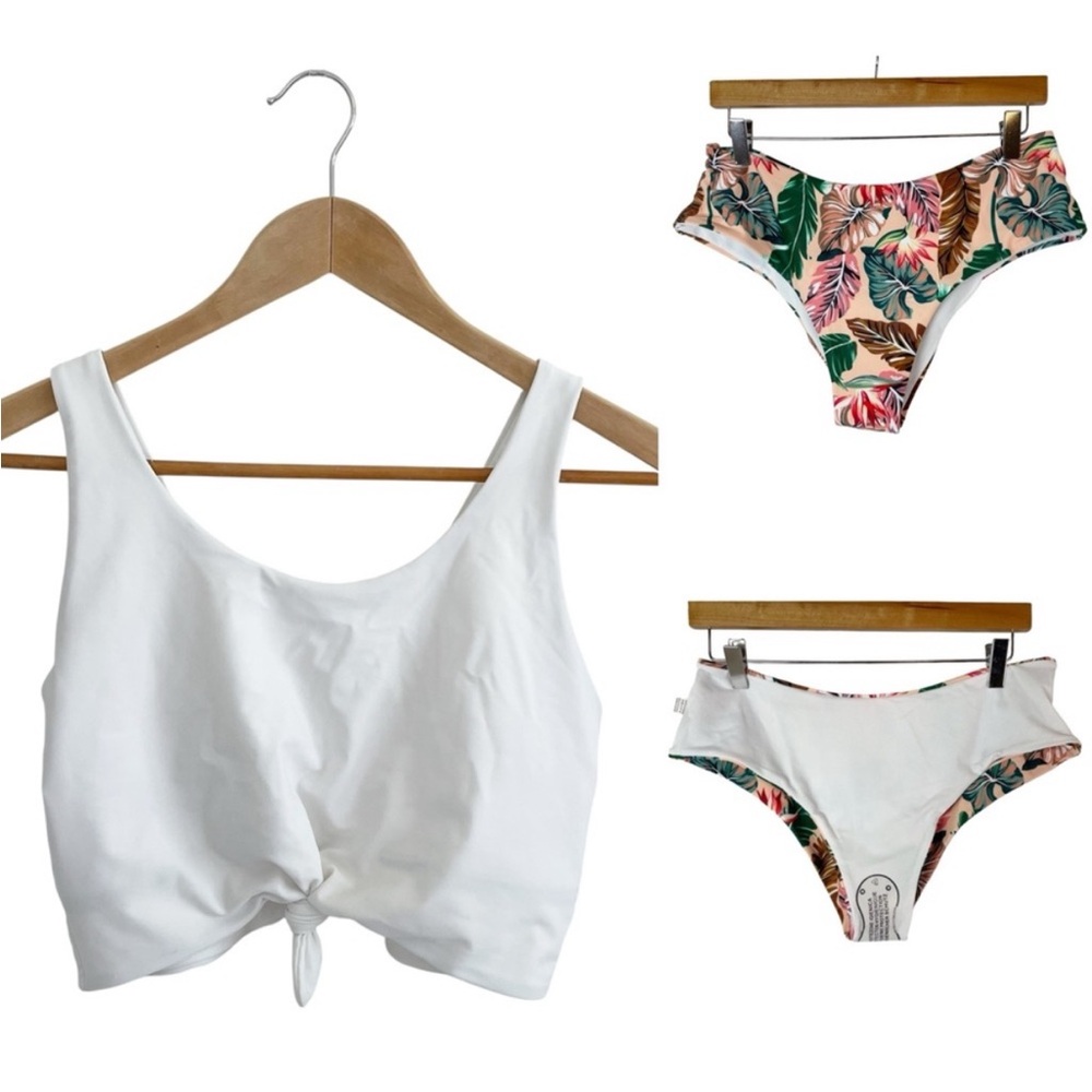 SHEIN Swimsuit bikini high cut reversible tropical  bikini bottoms and top XL